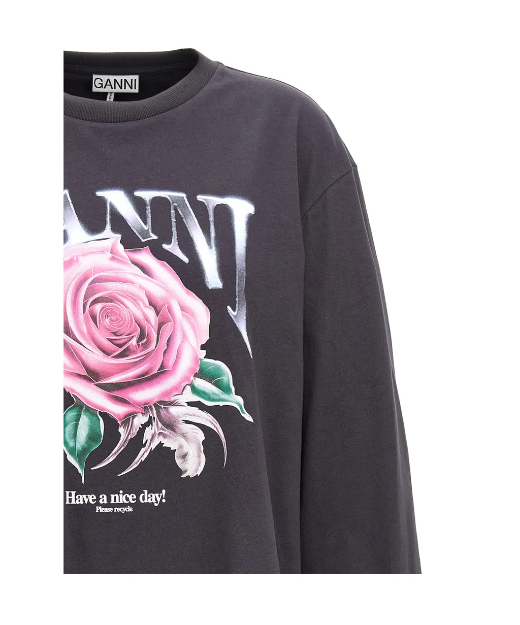 Rose Printed Long-Sleeved Sweatshirt