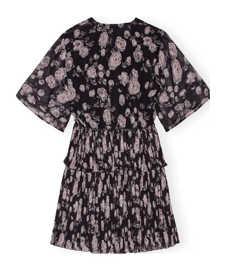 Floral Printed Pleated Georgette Mini Dress