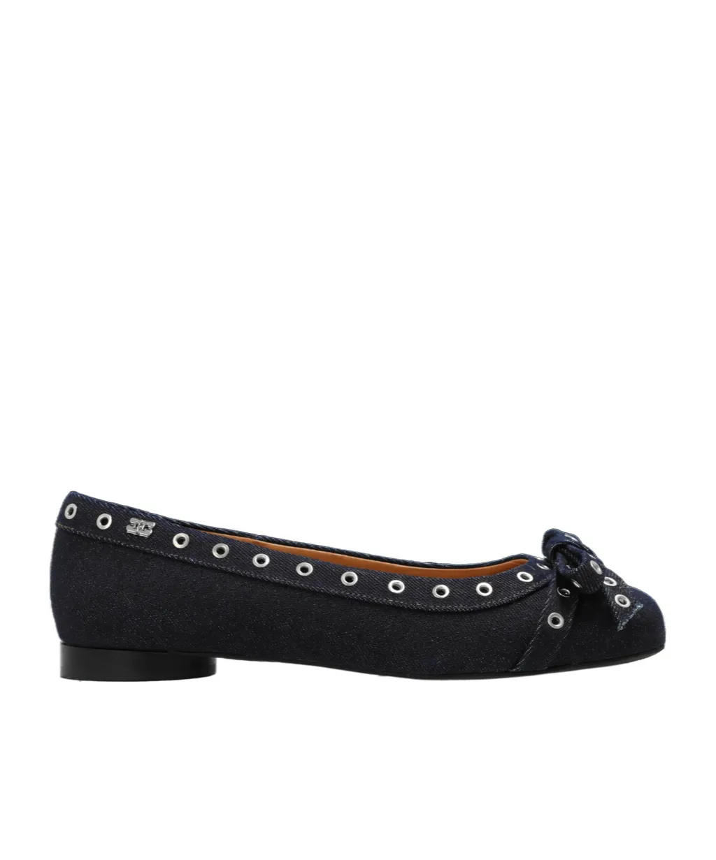 Denim Eyelet Bow Ballerinas