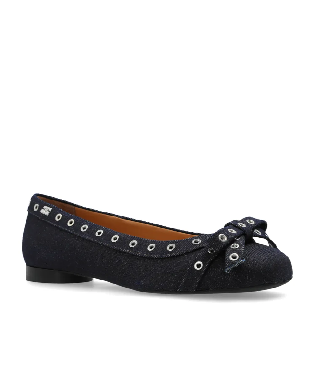 Denim Eyelet Bow Ballerinas