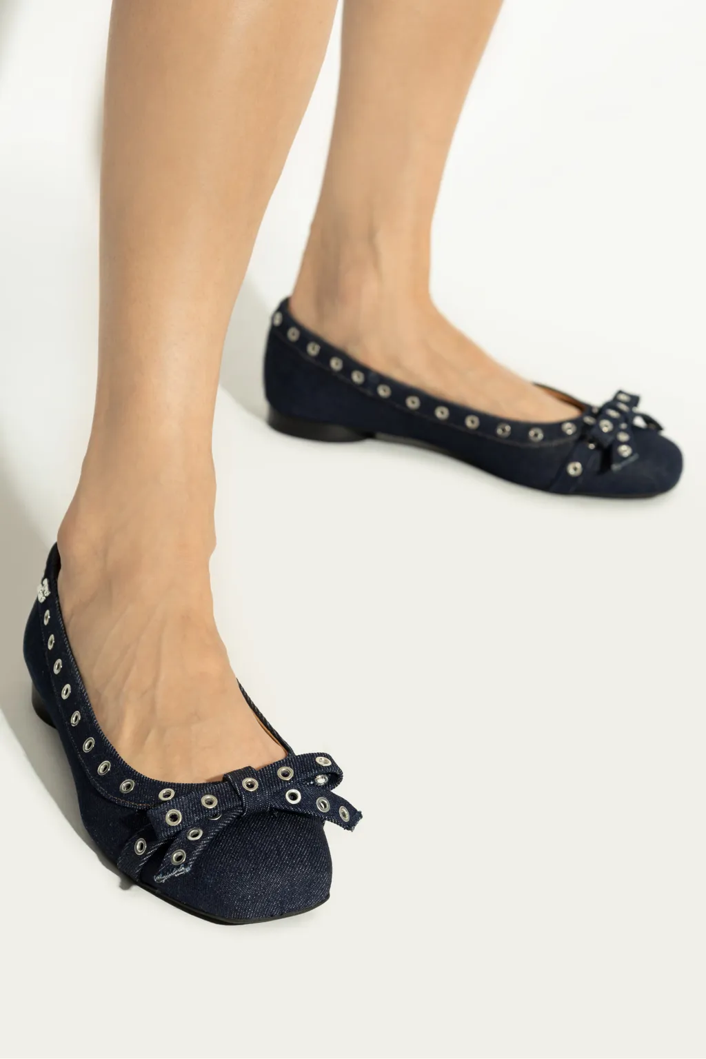 Denim Eyelet Bow Ballerinas