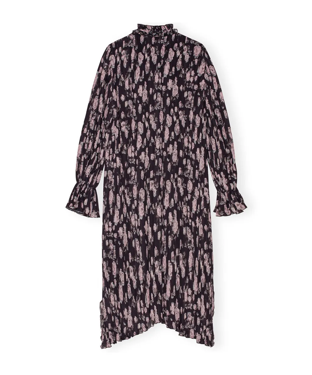 Floral Printed Pleated Georgette Midi Dress