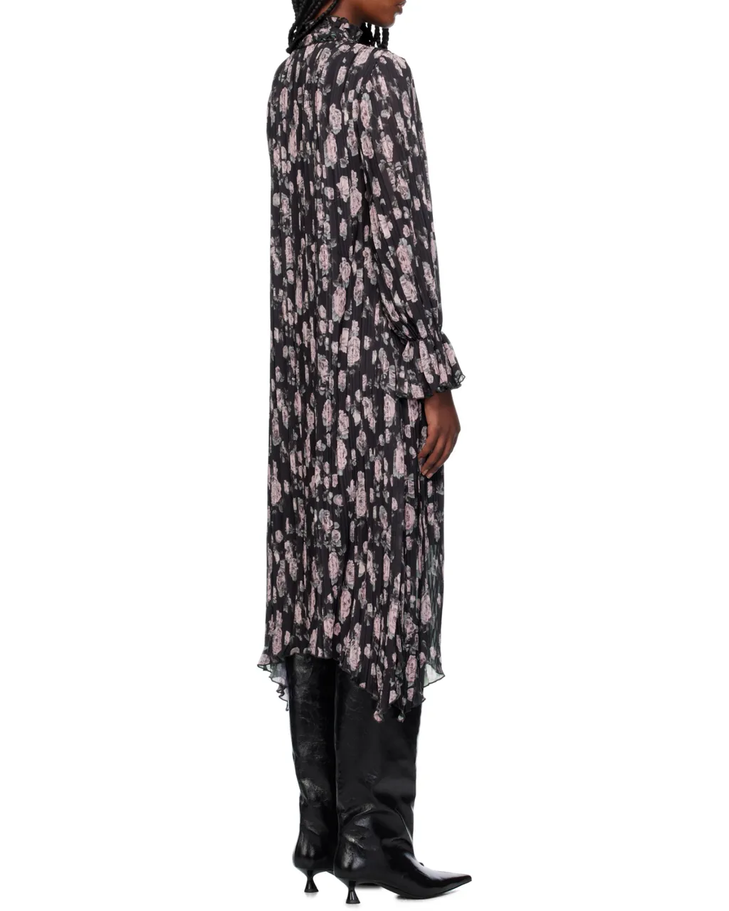 Floral Printed Pleated Georgette Midi Dress