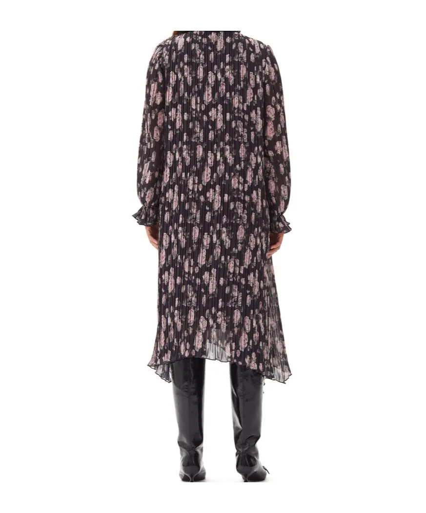 Floral Printed Pleated Georgette Midi Dress