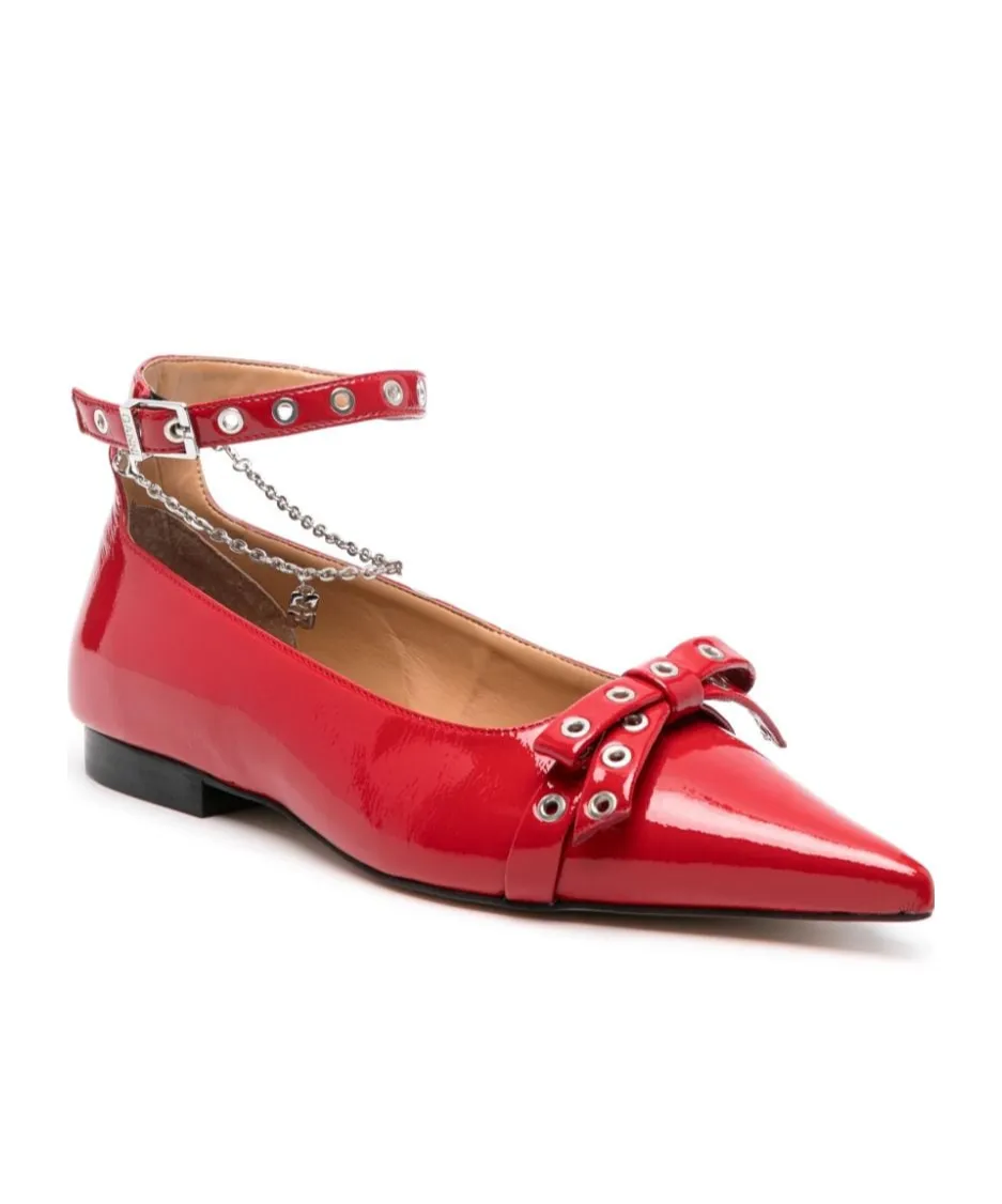 Bow-Detail Ankle Strapped Ballet Flats