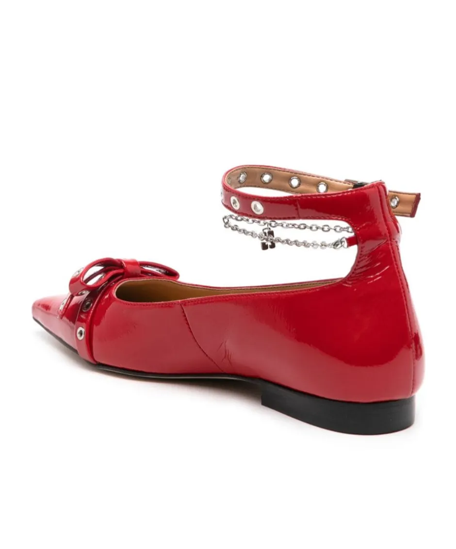 Bow-Detail Ankle Strapped Ballet Flats