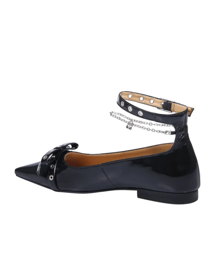 Bow-Detailed Ankle Strap Ballet Flats
