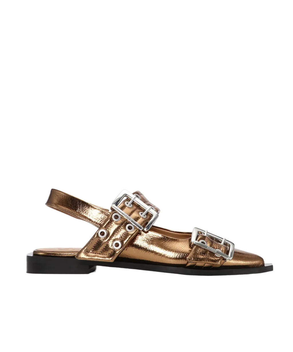 Metallic Effect Buckle Ballerinas