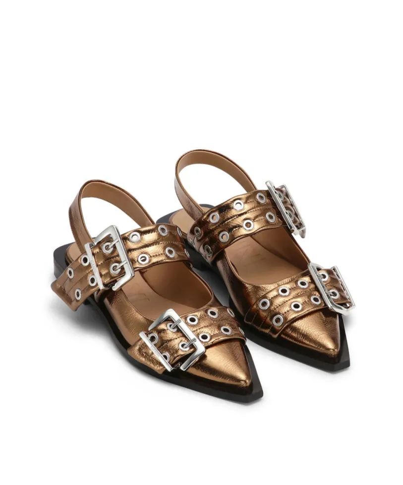 Metallic Effect Buckle Ballerinas
