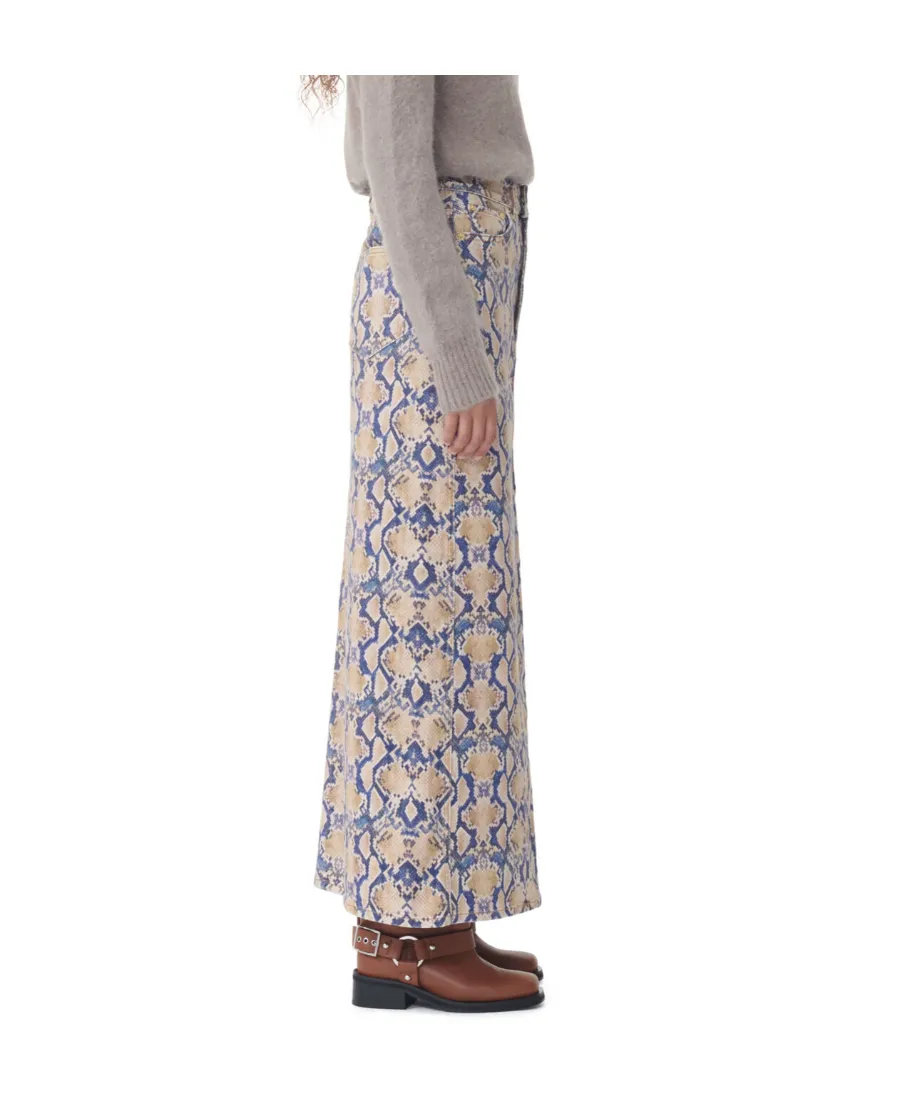 Snake-Print Denim Skirt