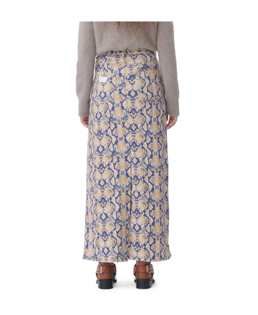 Snake-Print Denim Skirt