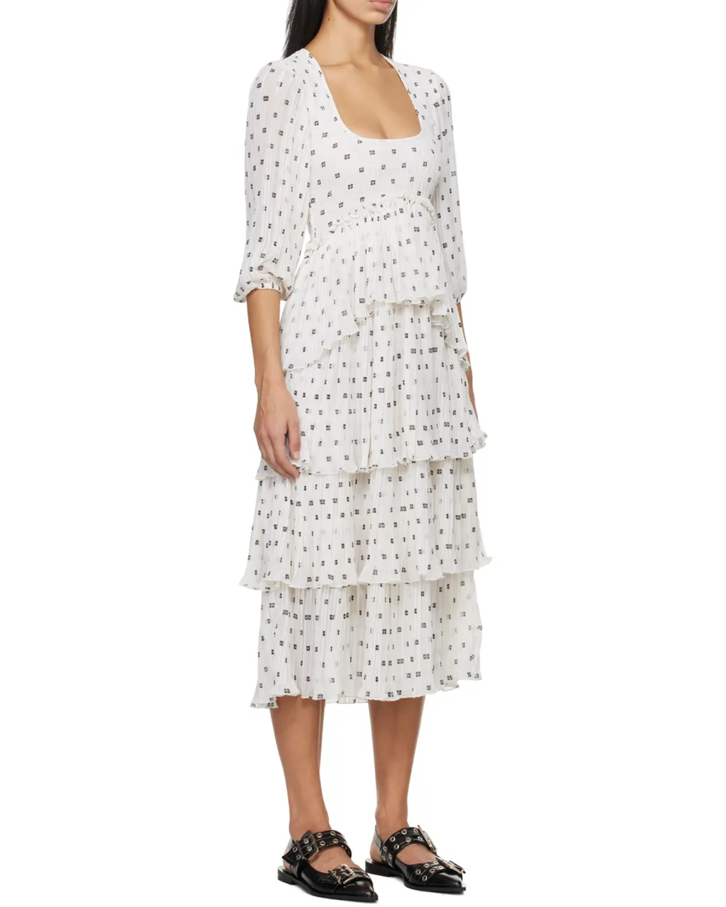 All-Over Printed Three-Quarter-Sleeved Midi Dress