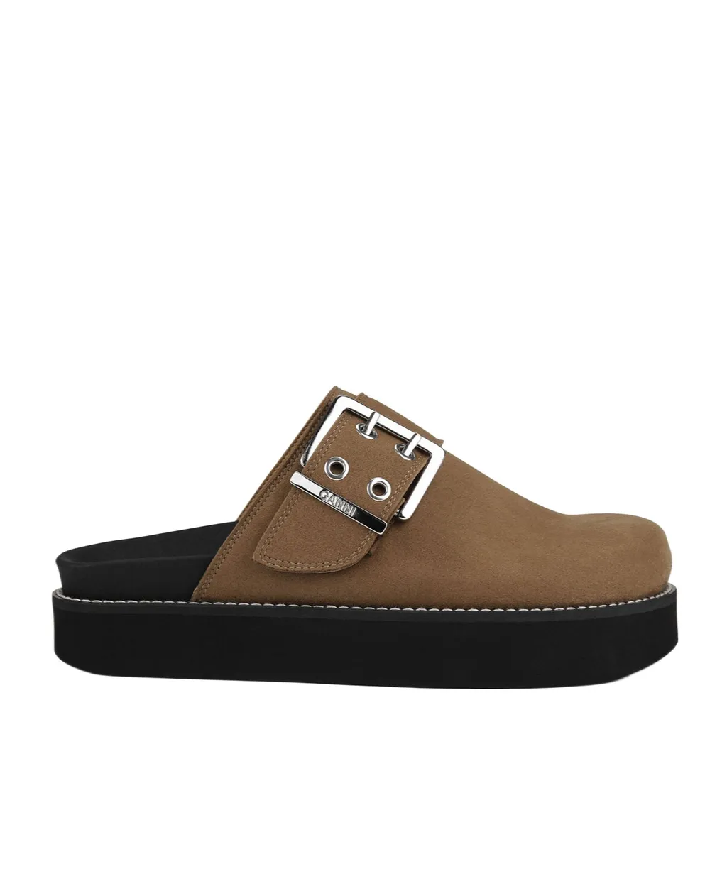 Buckle-Strap Round Toe Mules