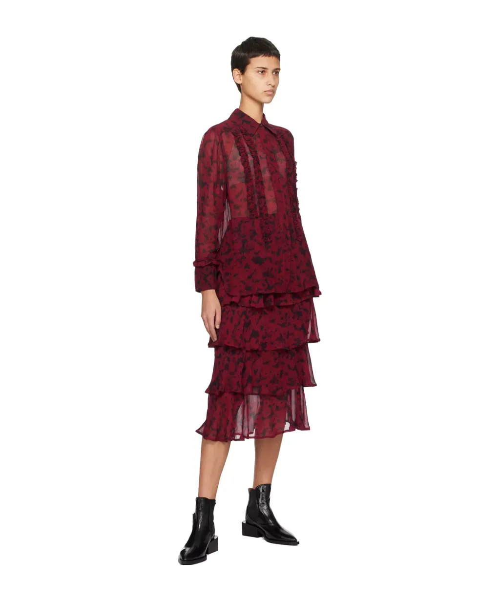 Abstract Ruffled Midi Skirt