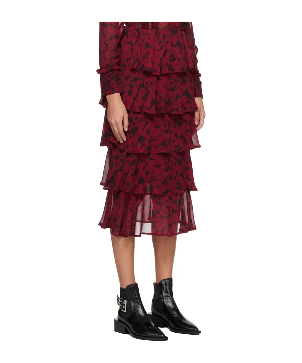 Abstract Ruffled Midi Skirt