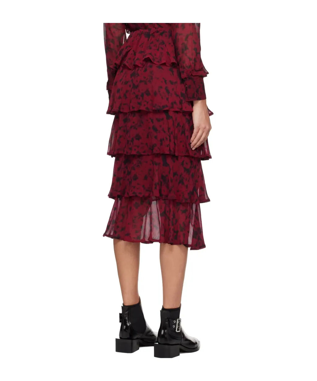 Abstract Ruffled Midi Skirt