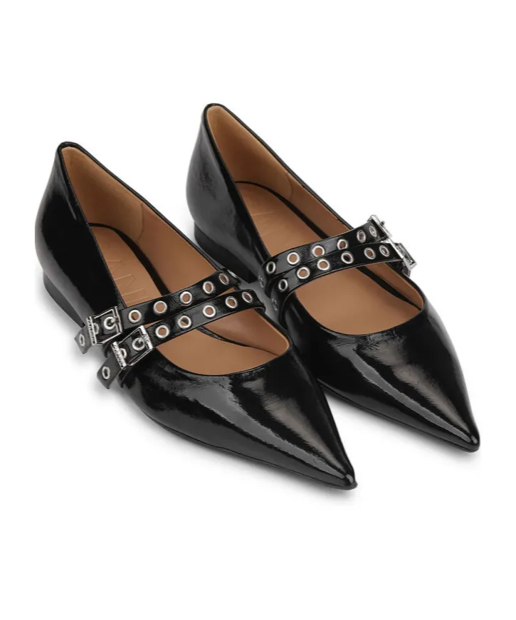 Pointed-Toe Eyelets Ballerinas