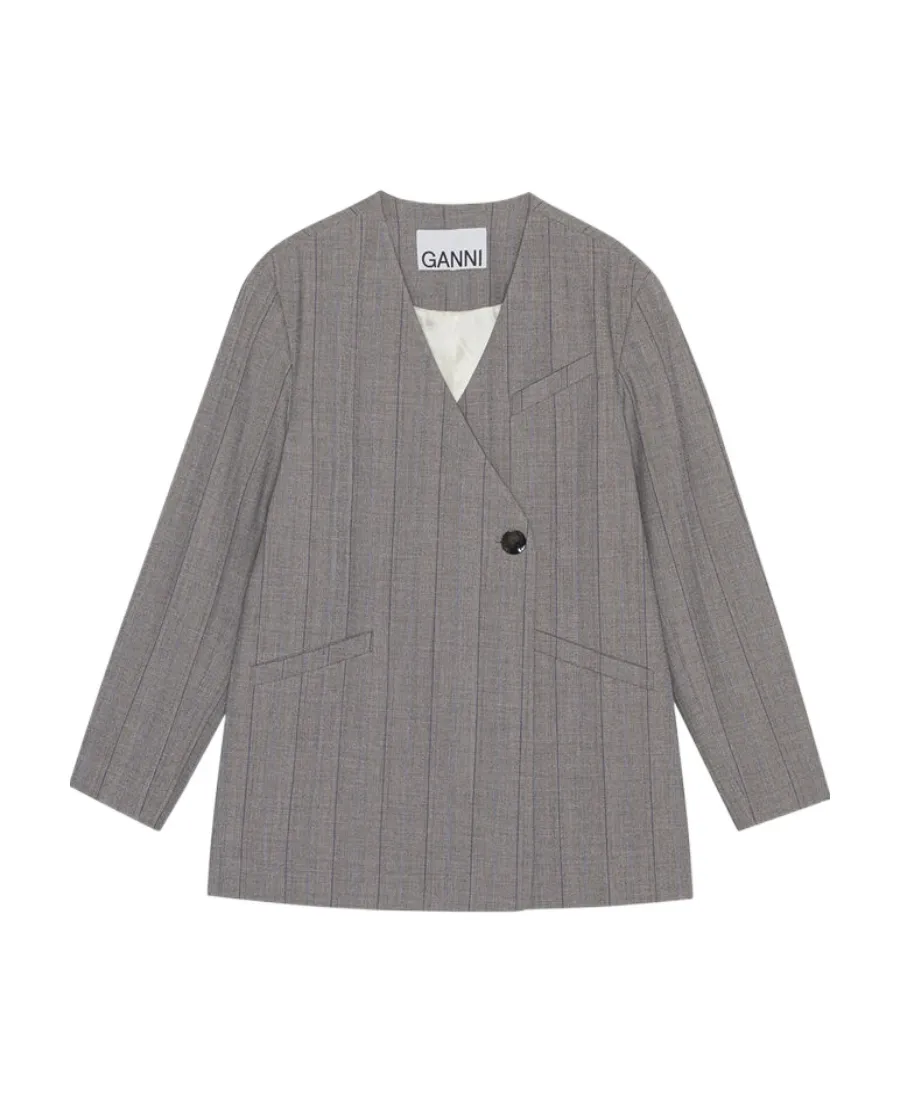 Grey Herringbone Suiting Blazer