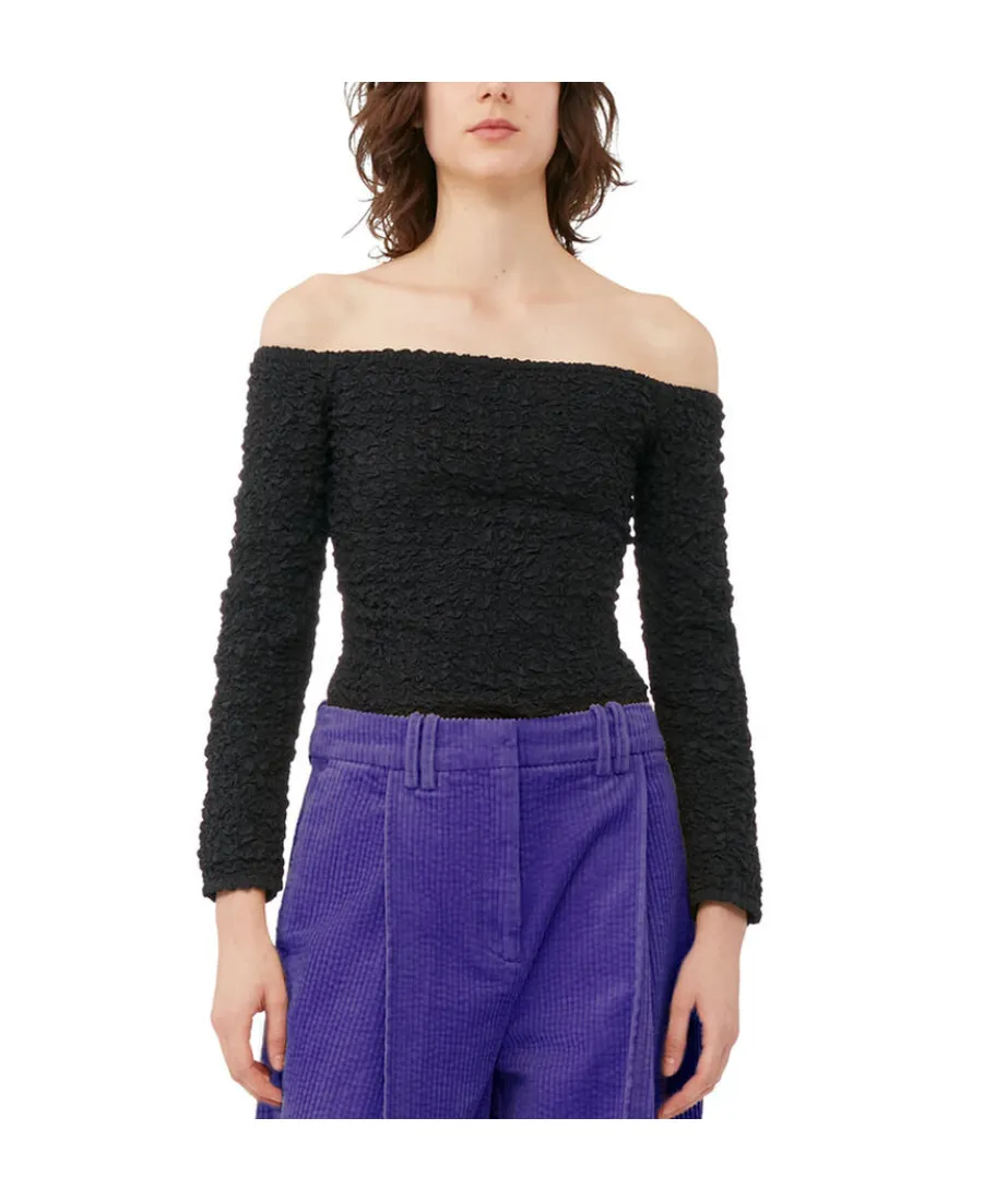 Cotton Poplin Off-Shoulder Smock Blouse