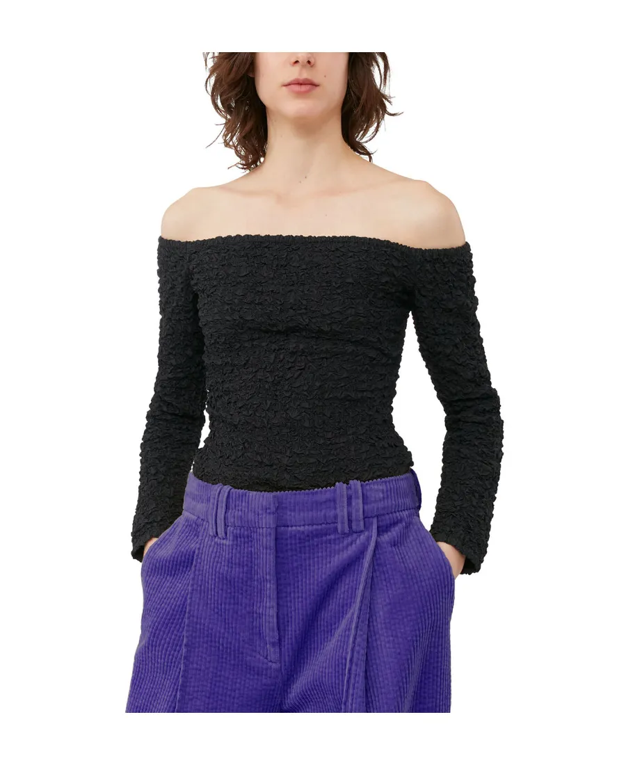Cotton Poplin Off-Shoulder Smock Blouse