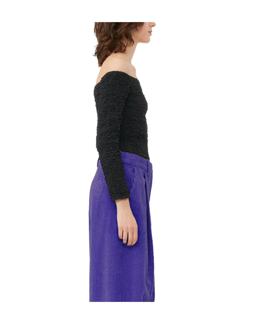Cotton Poplin Off-Shoulder Smock Blouse