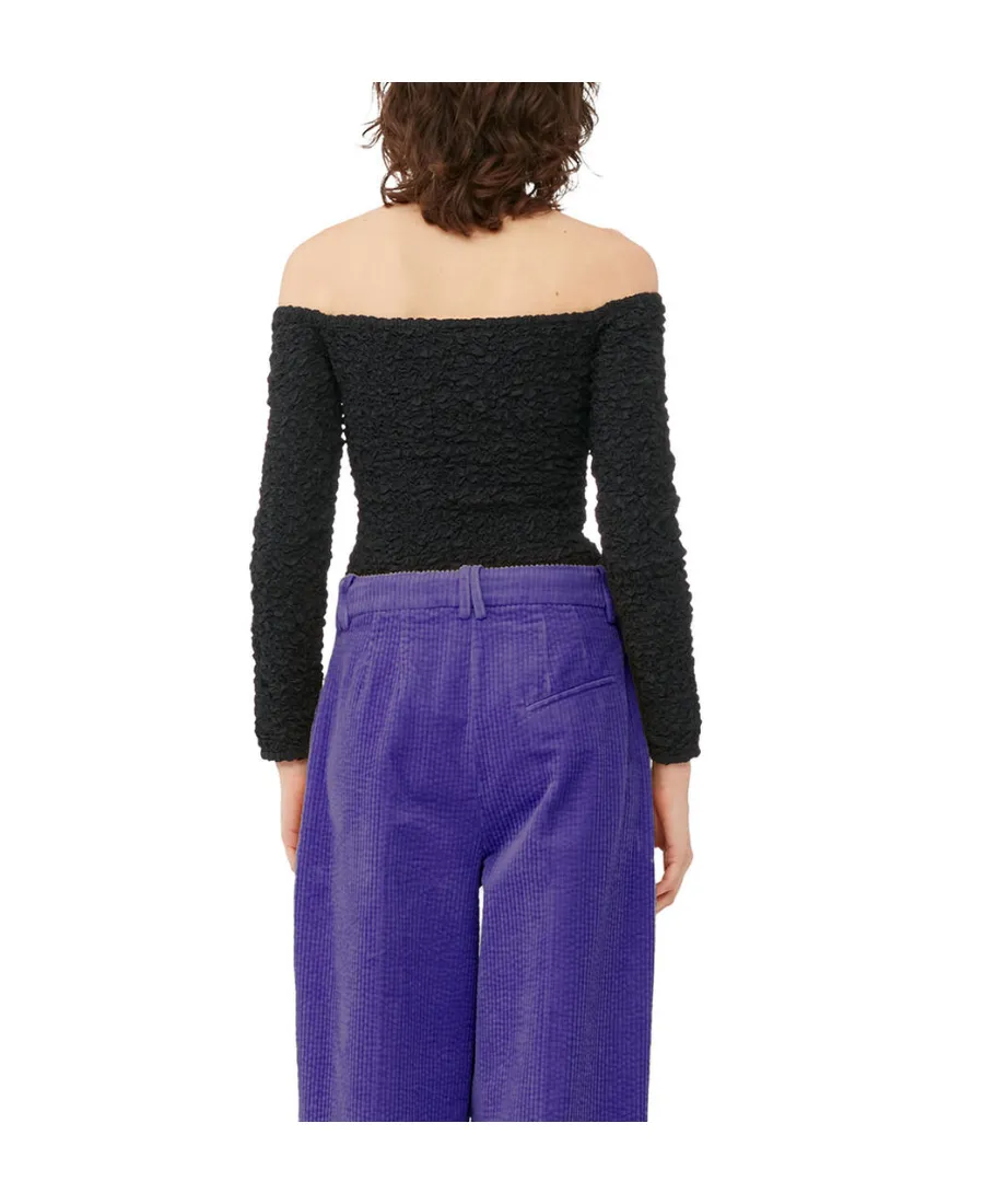 Cotton Poplin Off-Shoulder Smock Blouse