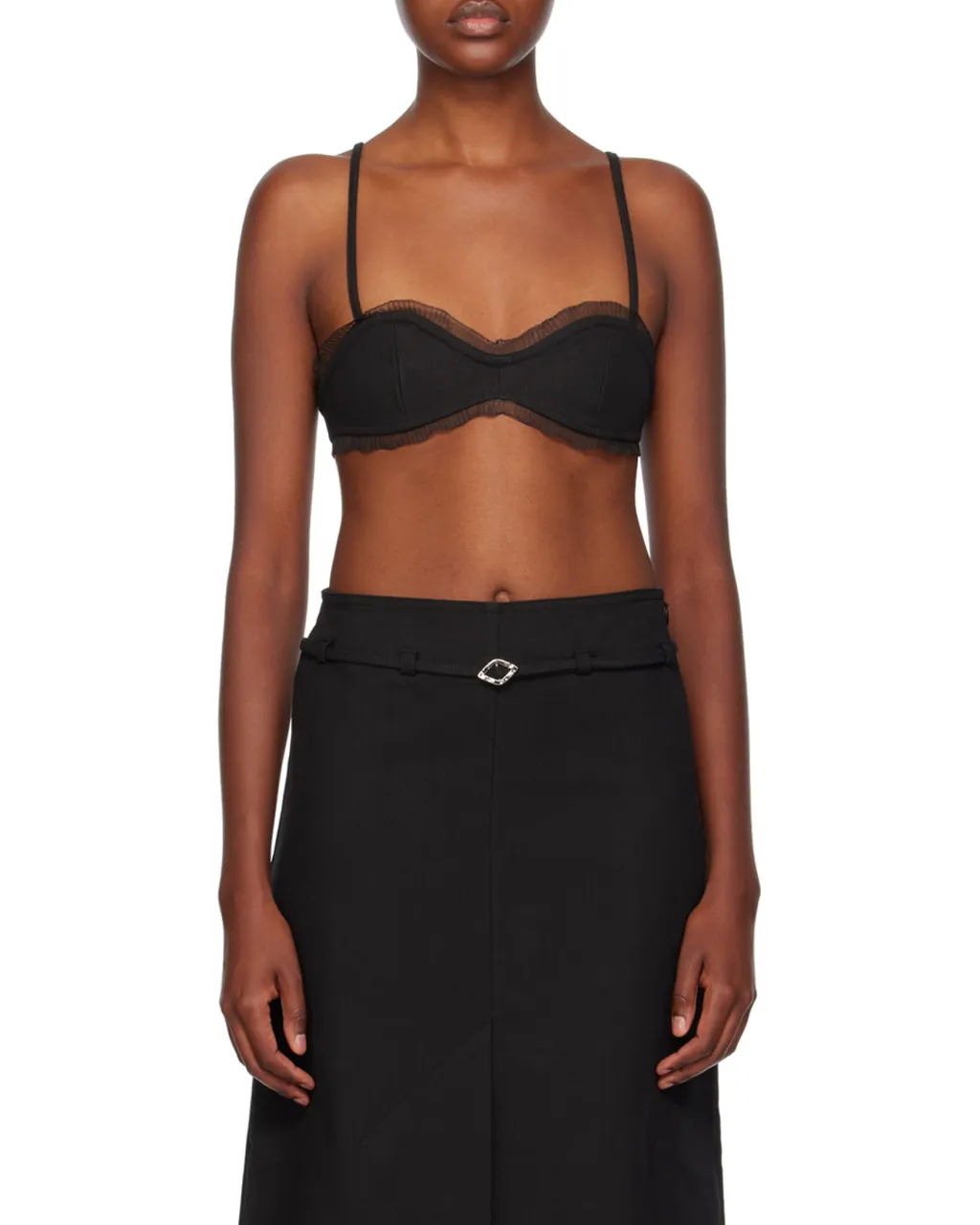 Lace-Trim Sweetheart Neck Cropped Top
