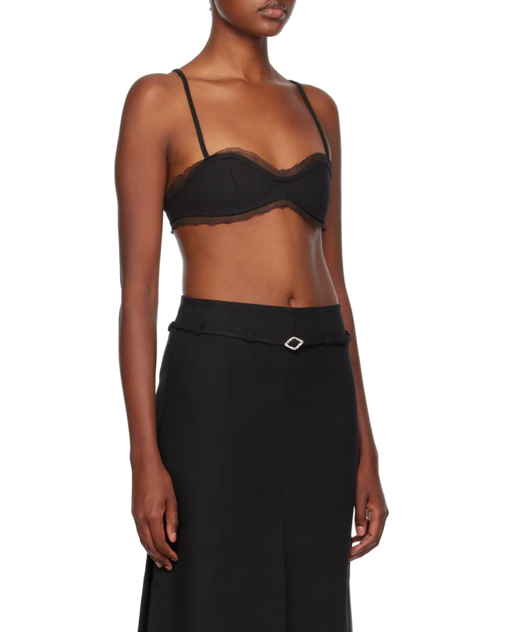 Lace-Trim Sweetheart Neck Cropped Top