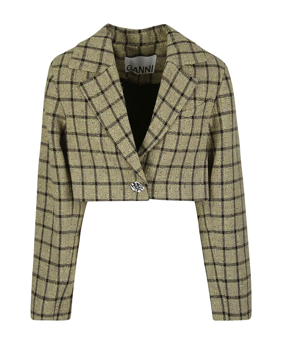 Checked Suiting Cropped Blazer