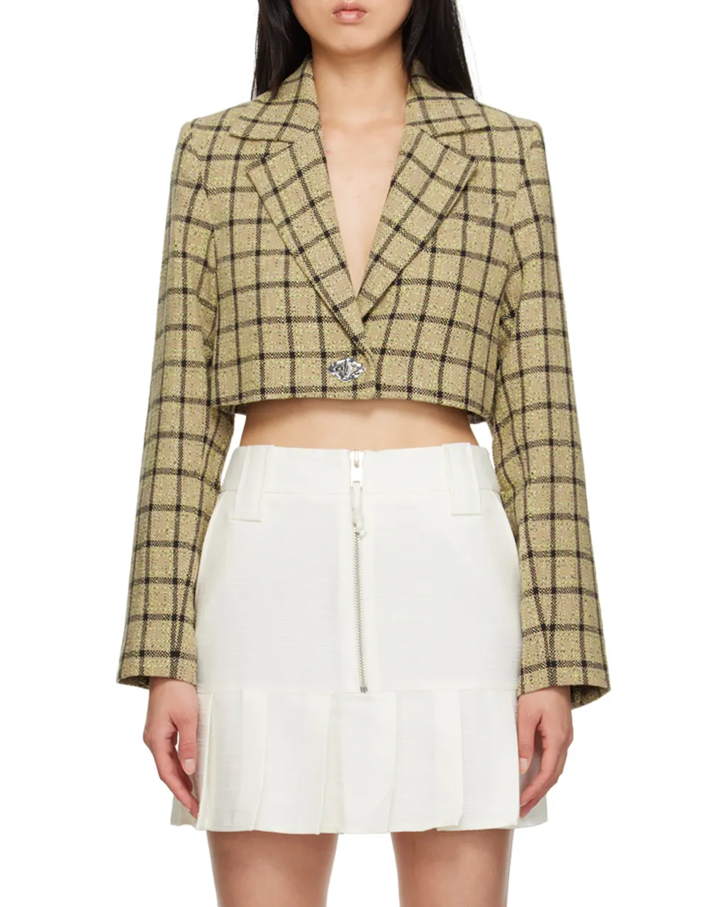 Checked Suiting Cropped Blazer
