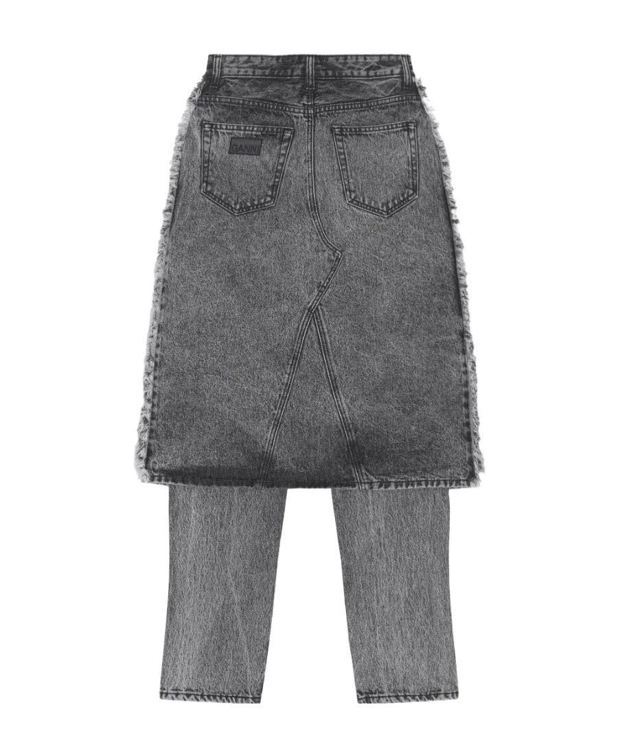Snow Washed Denim Skirt Jeans