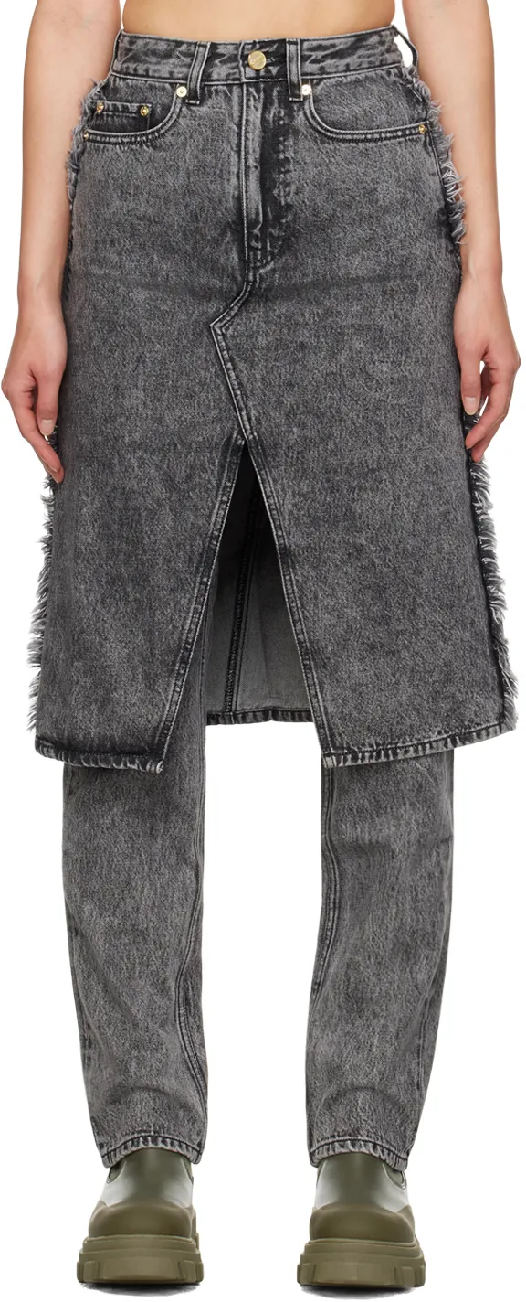 Snow Washed Denim Skirt Jeans