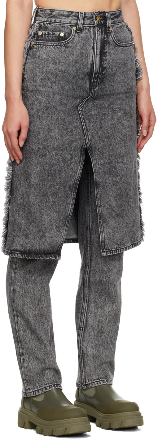 Snow Washed Denim Skirt Jeans