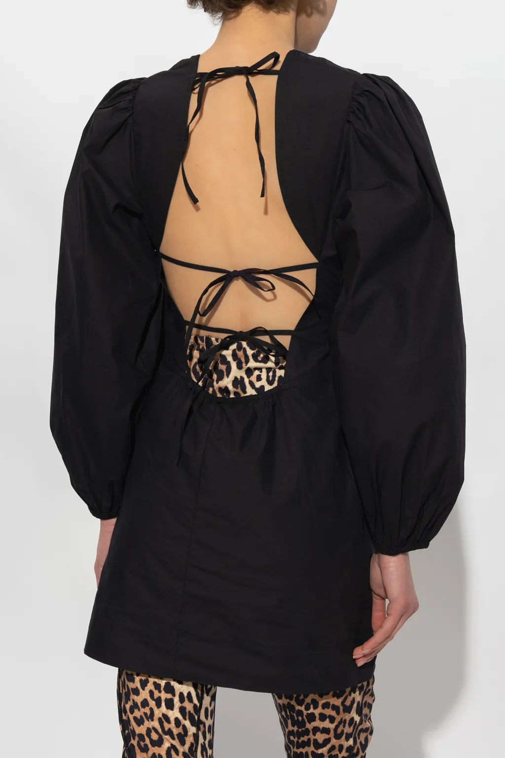 Puff Sleeved Open Back Mini Dress