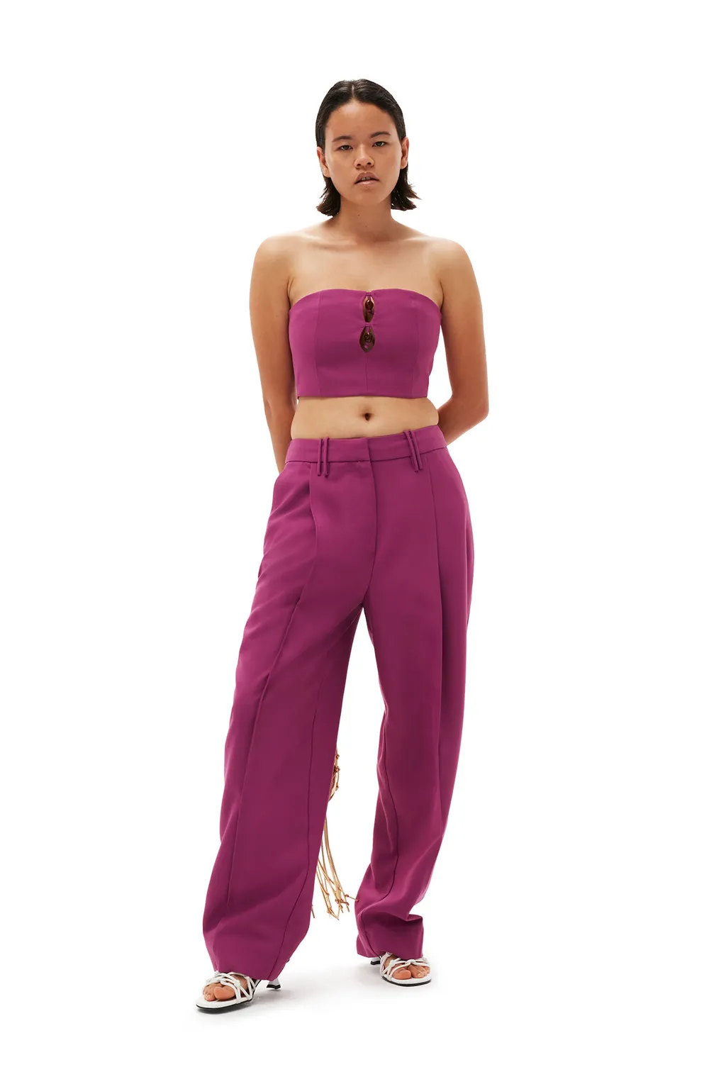 Low-Rise Pleated Straight-Leg Trousers