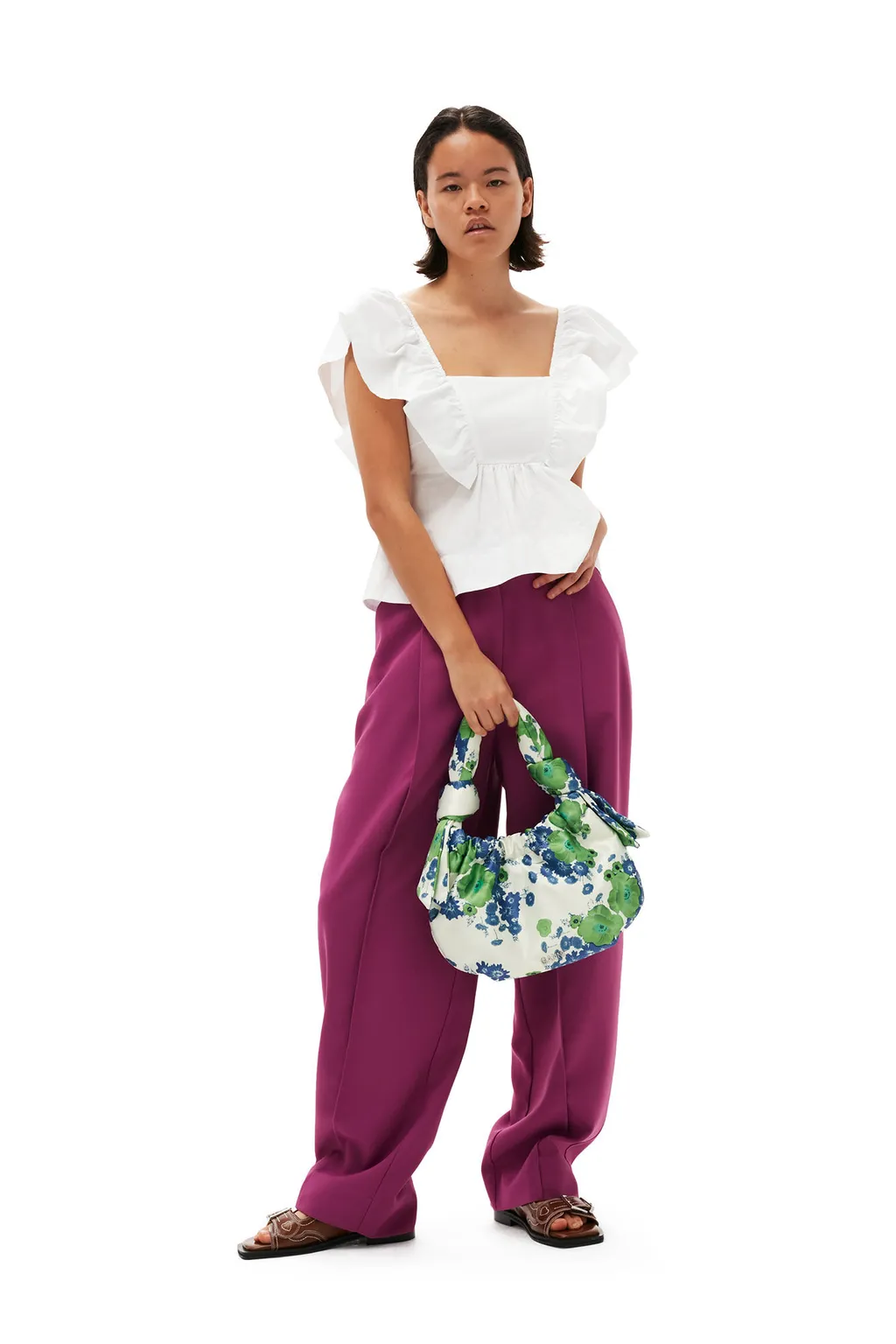 Low-Rise Pleated Straight-Leg Trousers