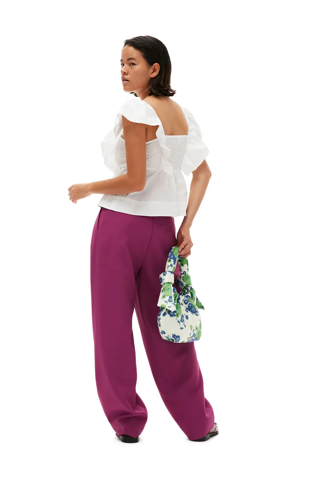 Low-Rise Pleated Straight-Leg Trousers