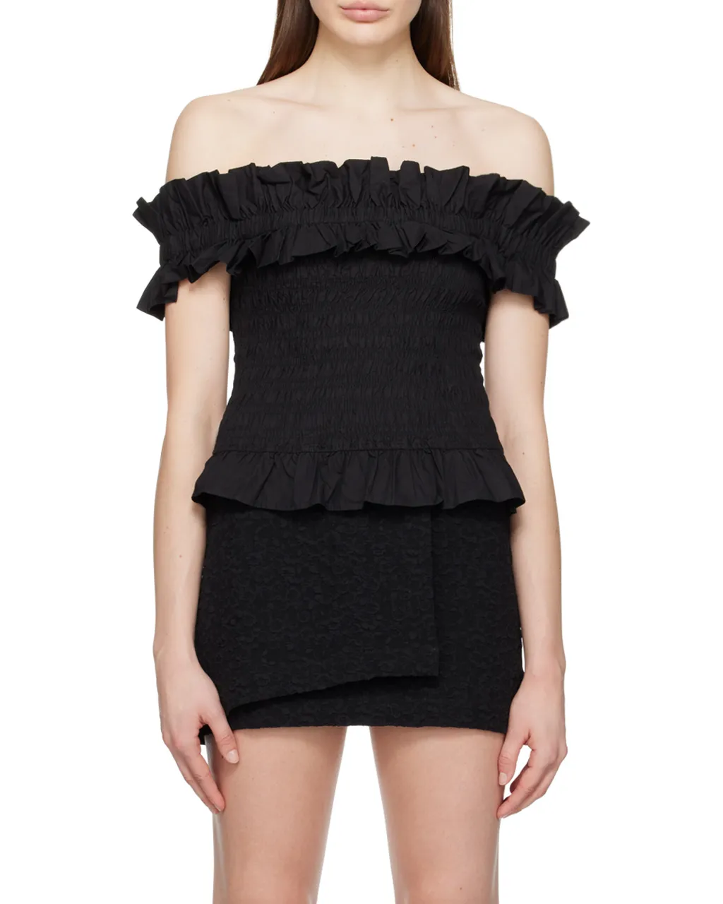 Poplin Off-Shoulder Smock Top