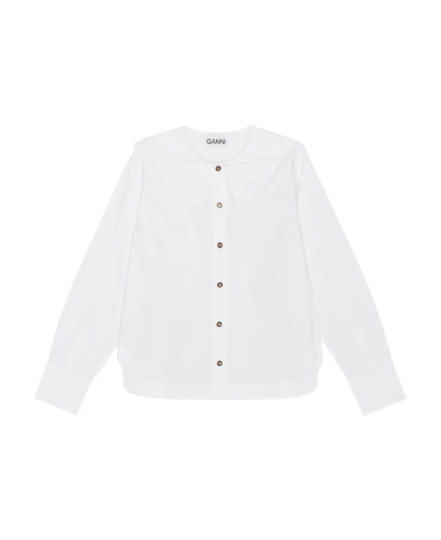 White Cotton Poplin Double-Collar Shirt