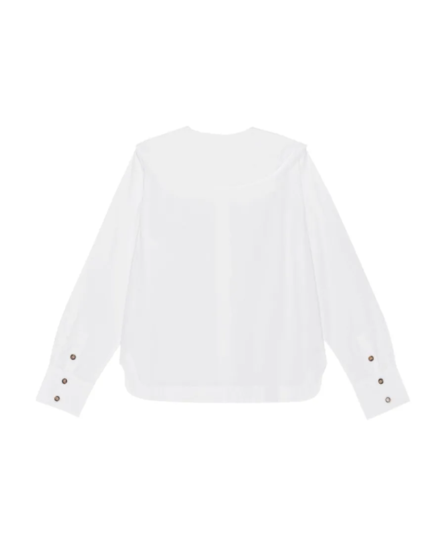 White Cotton Poplin Double-Collar Shirt