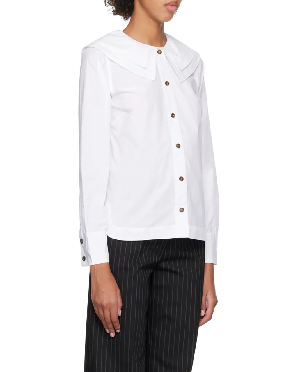 White Cotton Poplin Double-Collar Shirt
