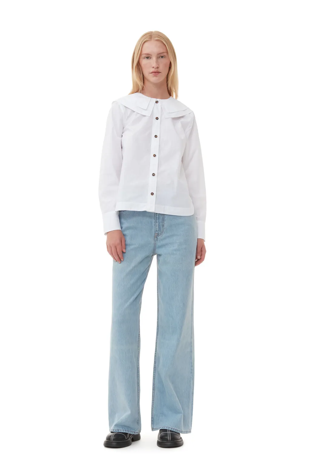 White Cotton Poplin Double-Collar Shirt