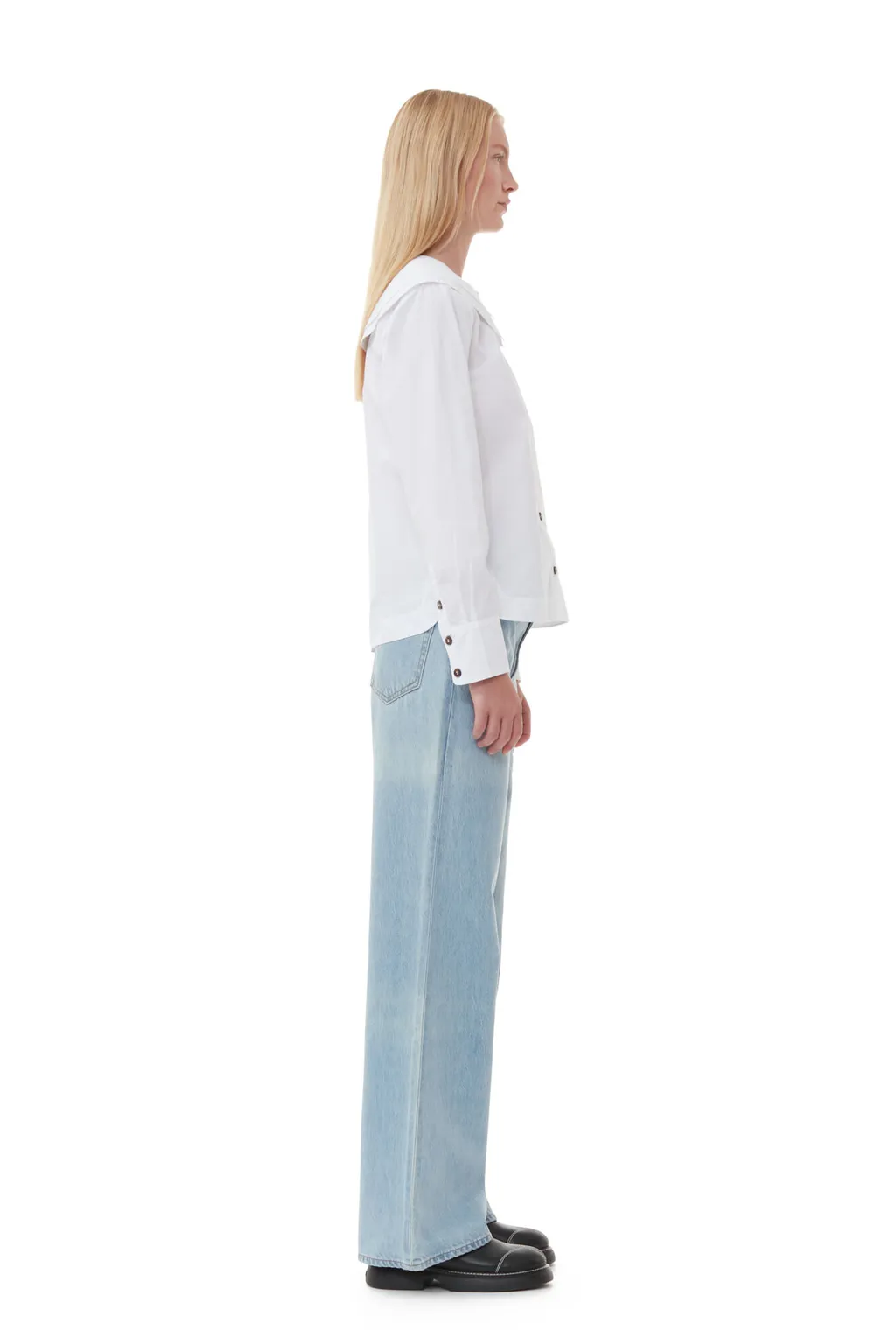 White Cotton Poplin Double-Collar Shirt