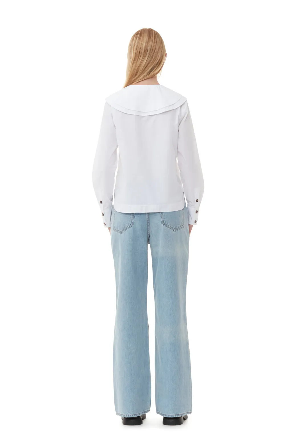 White Cotton Poplin Double-Collar Shirt
