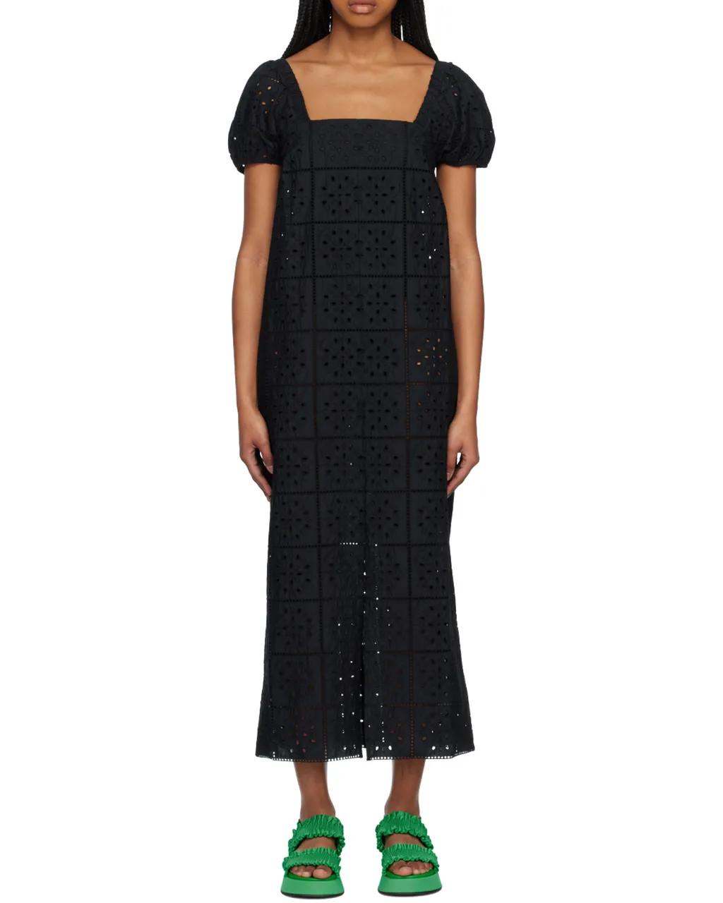 Square-Neck Broderie Anglaise Midi Dress