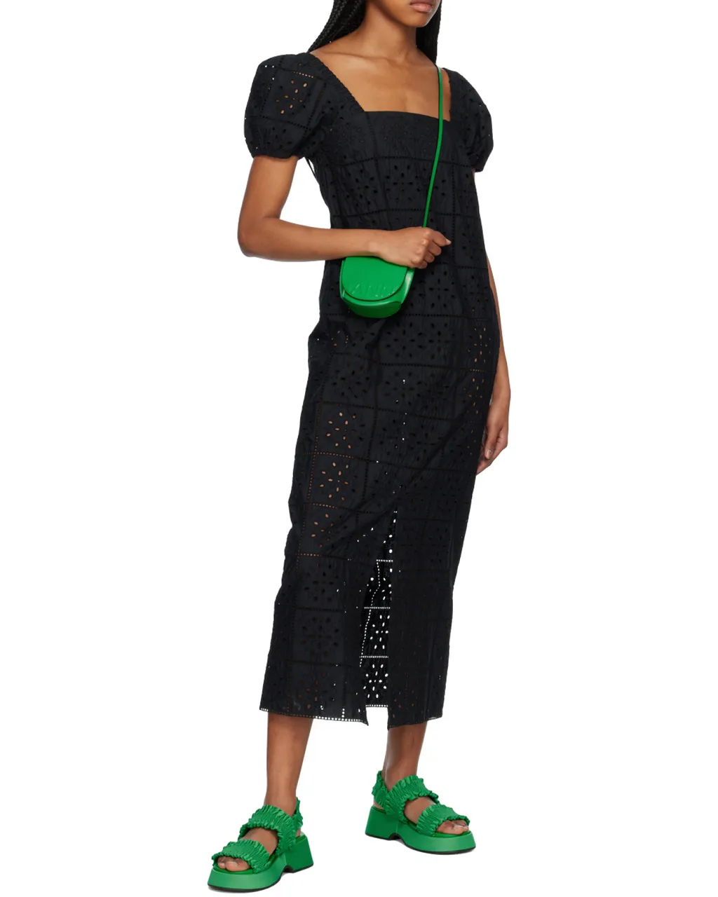 Square-Neck Broderie Anglaise Midi Dress
