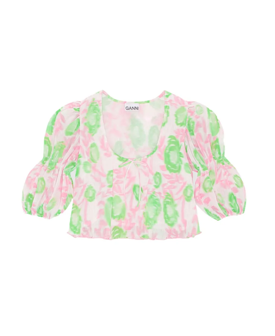 Pleated Georgette U-Neck Blouse