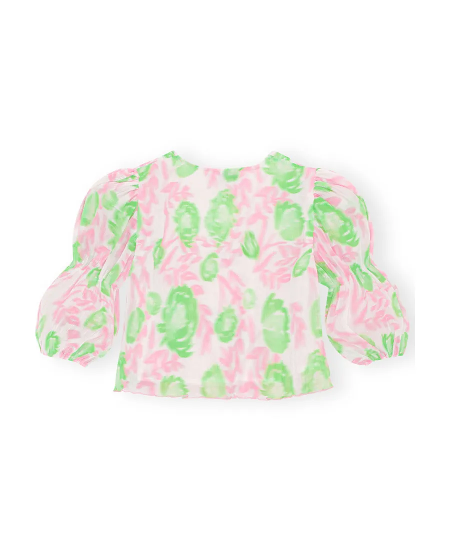 Pleated Georgette U-Neck Blouse
