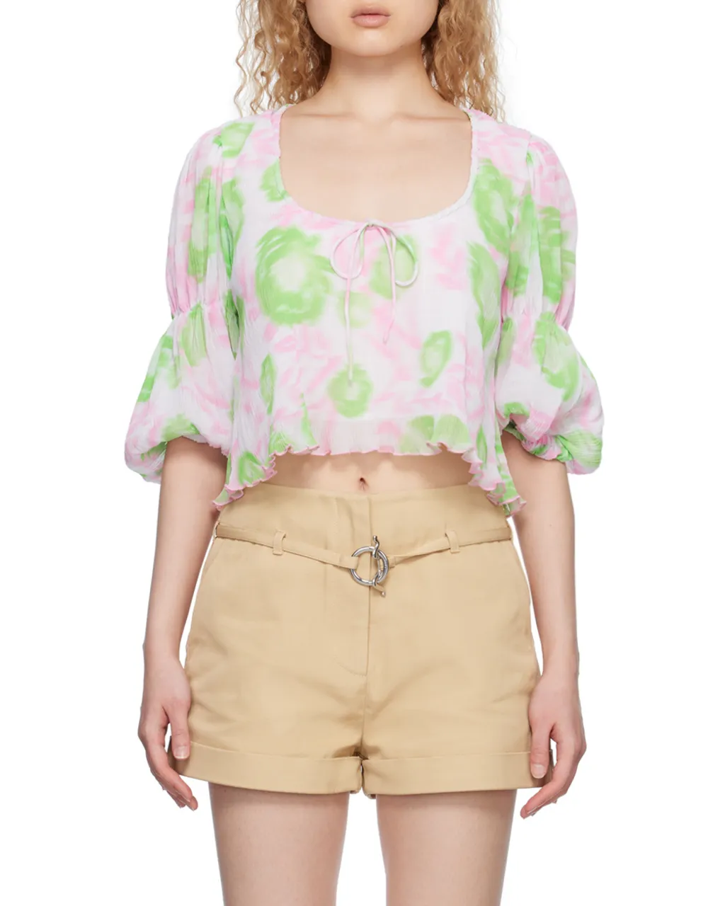 Pleated Georgette U-Neck Blouse
