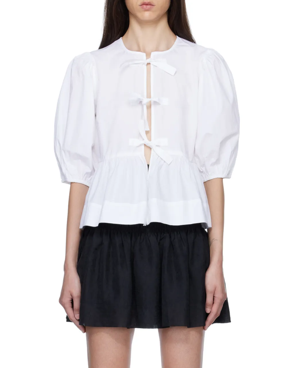Poplin Peplum Tie Blouse